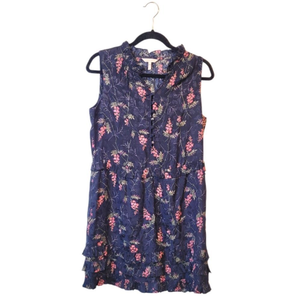 Rebecca Taylor Women's Navy Blue Floral Silk Blend Dress Size 6